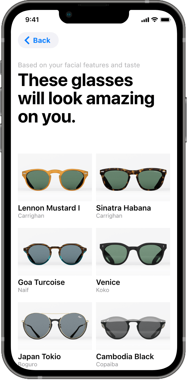 iPhone screenshot Reliby home screen: these glasses will look amazing on you.
